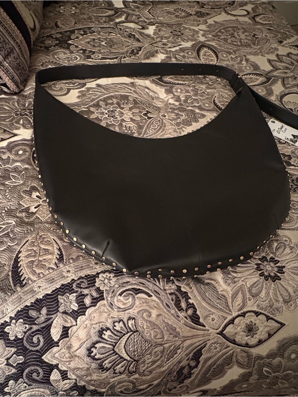 NWOT Madewell Curve Black Leather Studded Hobo Shoulder Bag with Gold Hardware - Picture 3 of 8